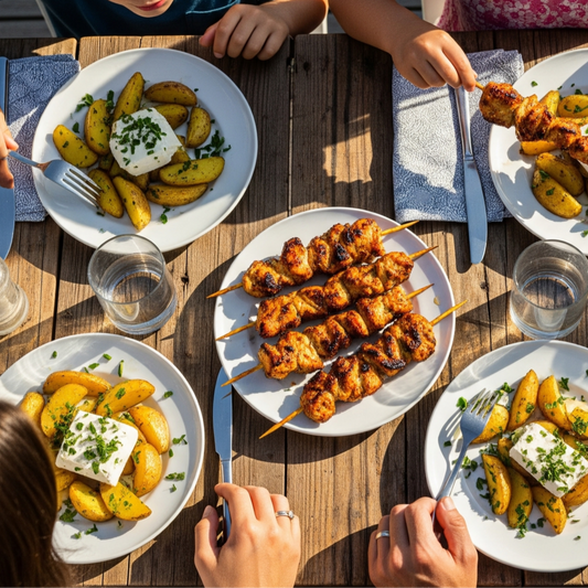 Chicken Skewers & Greek-Style Potatoes